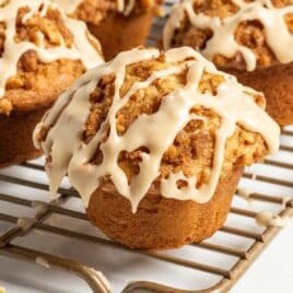 closeup of caramel apple muffin on a table