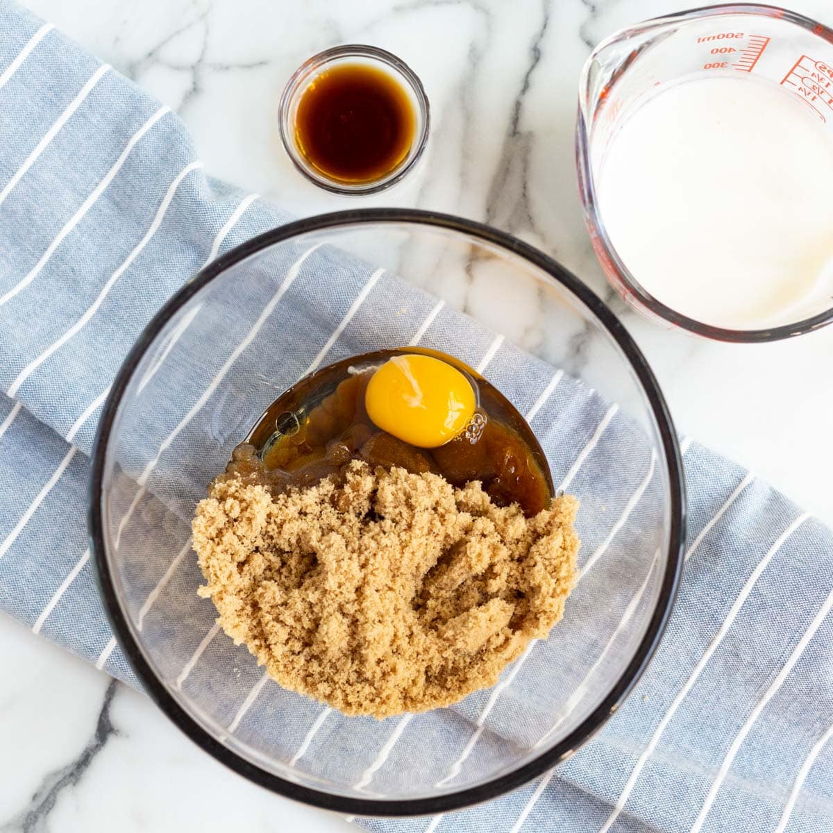 brown sugar and egg in a mixing bowl