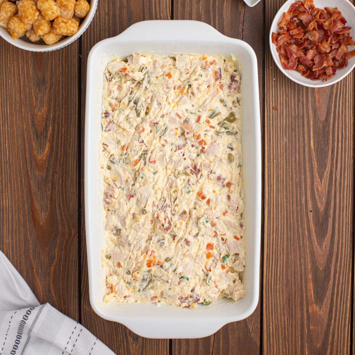 creamy chicken filling in a baking dish