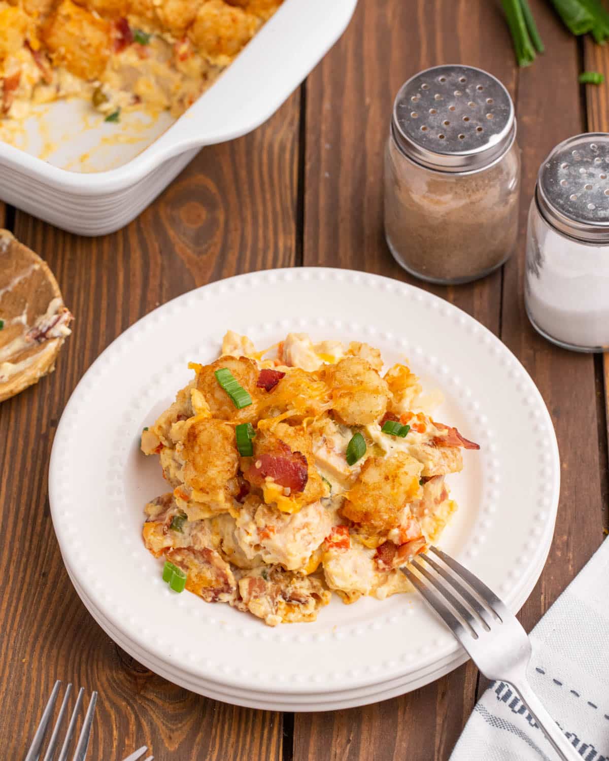 chicken tater tot casserole on a table