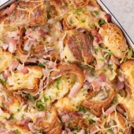 closeup of croissant breakfast casserole