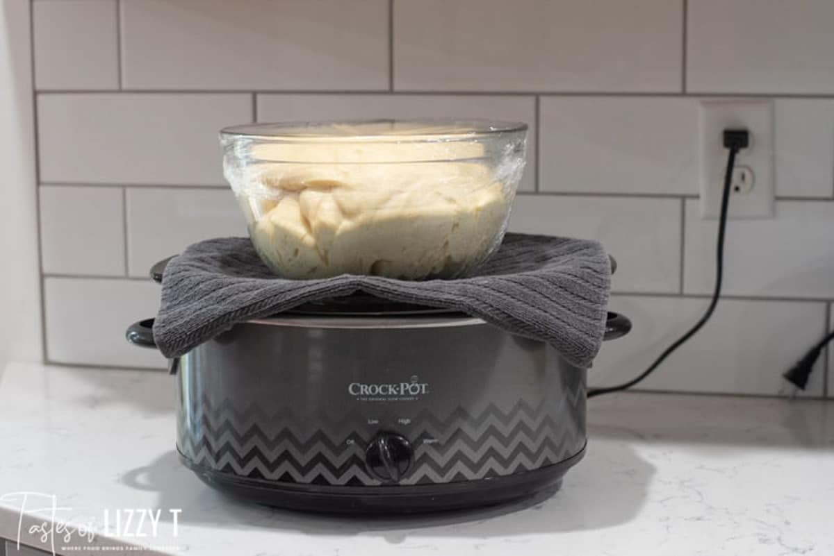 dough on top of a slow cooker