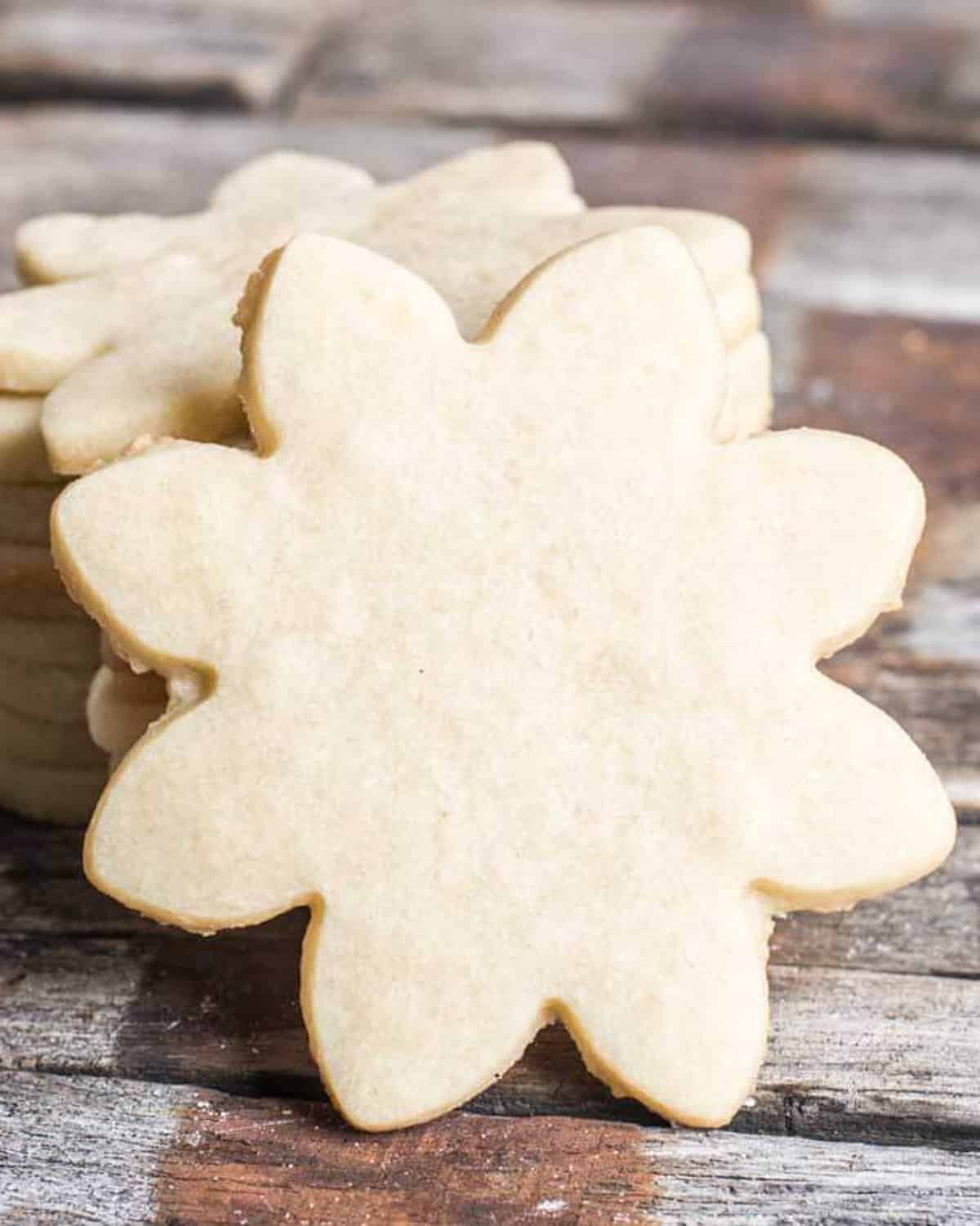 closeup of a cut out sugar cookie on a table