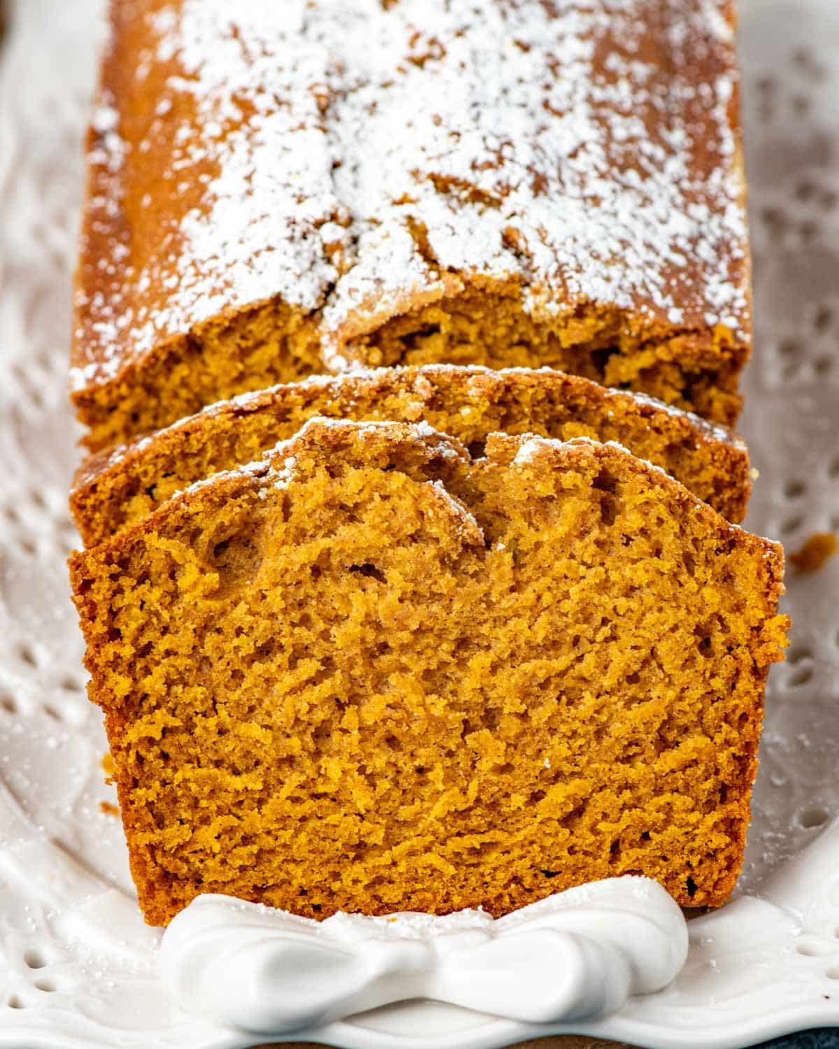 a sliced loaf of pumpkin bread