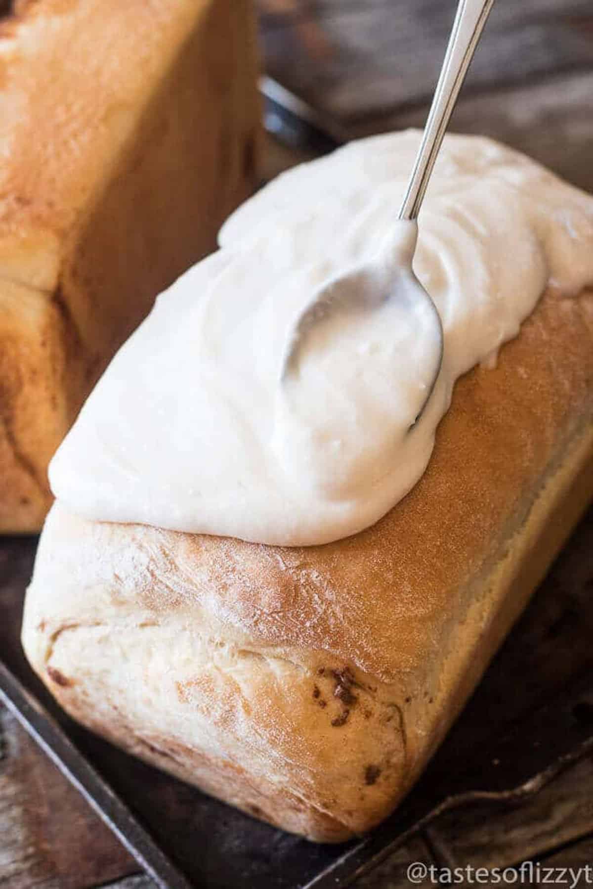 glaze icing pouring over bread