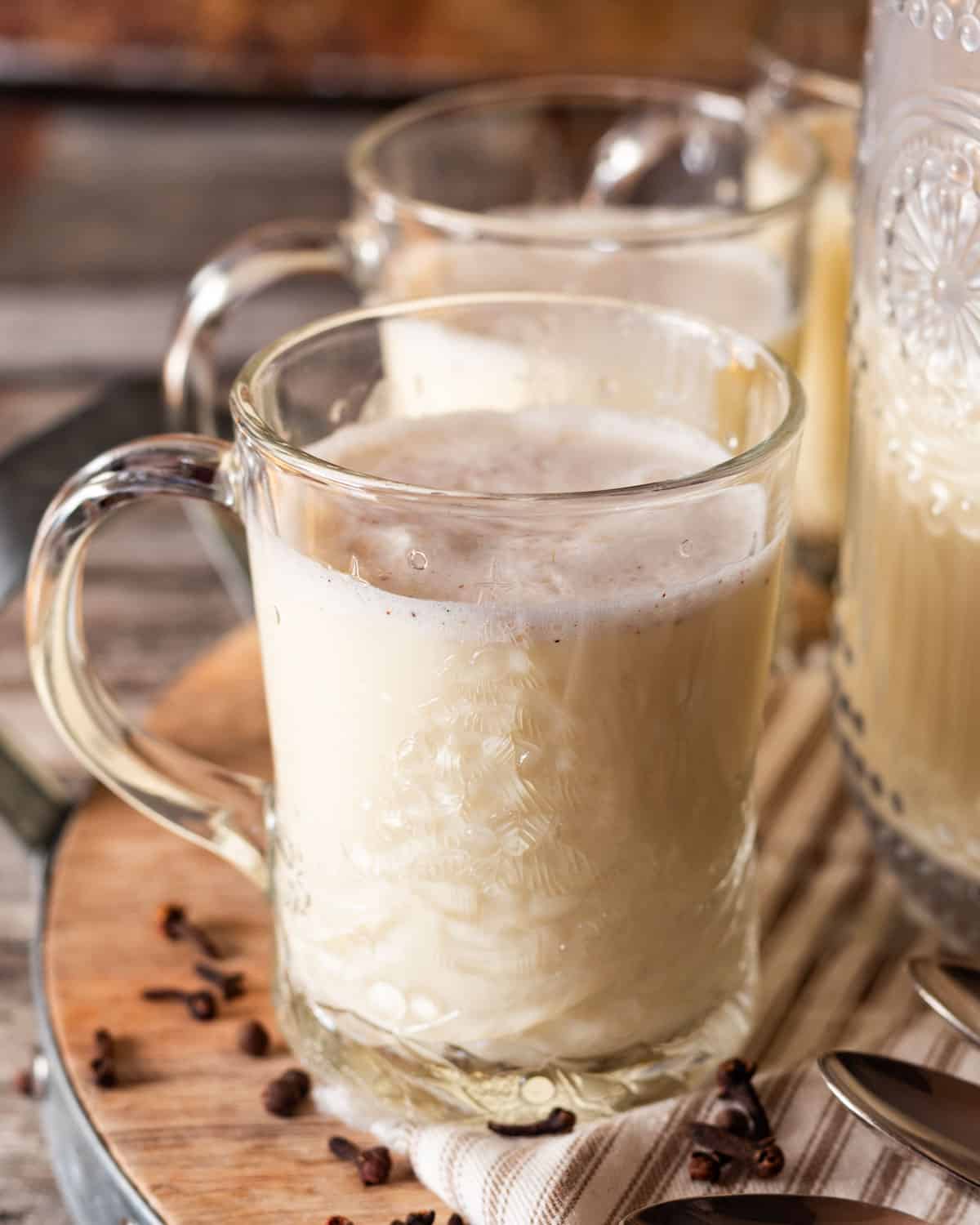 a cup of homemade eggnog