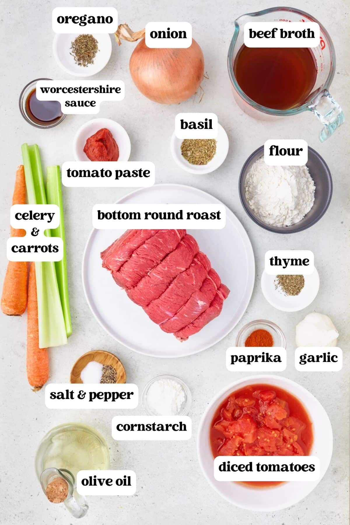 ingredients for dutch oven swiss steak on a table