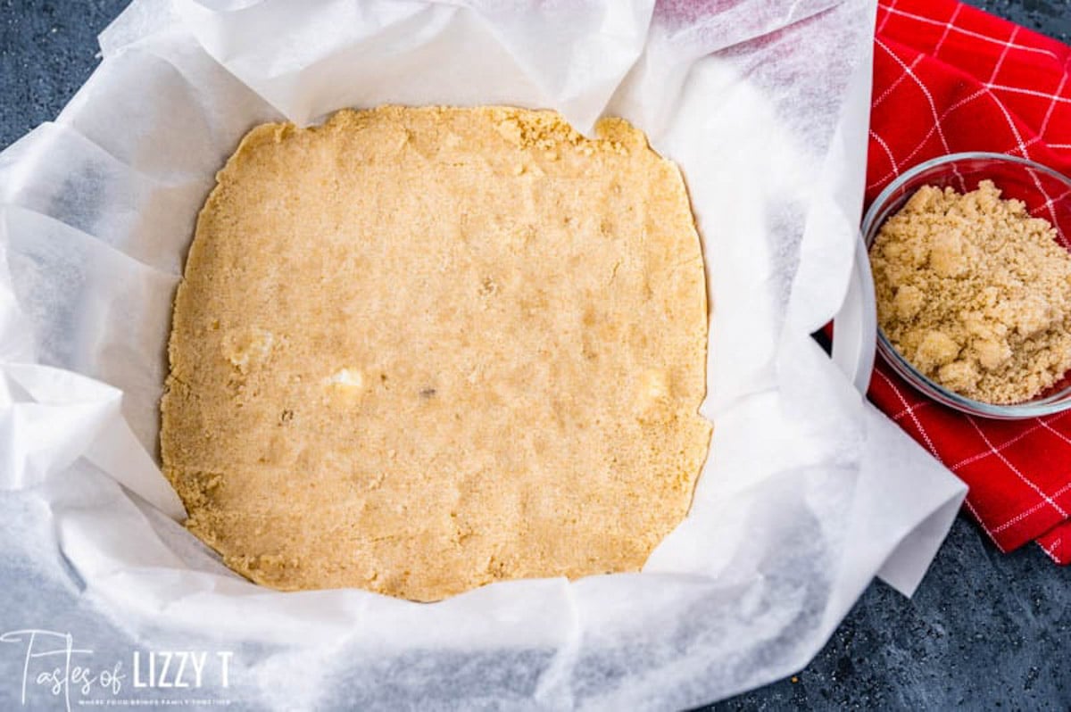 buttery crust for cheesecake bars pressed in a pan