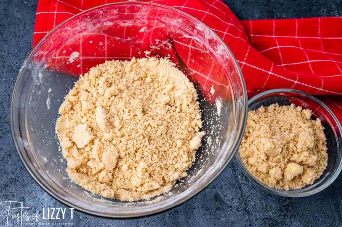 crust mixture for cherry cheesecake bars in a glass bowl