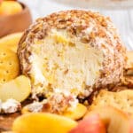 closeup of a pineapple pecan cheese ball