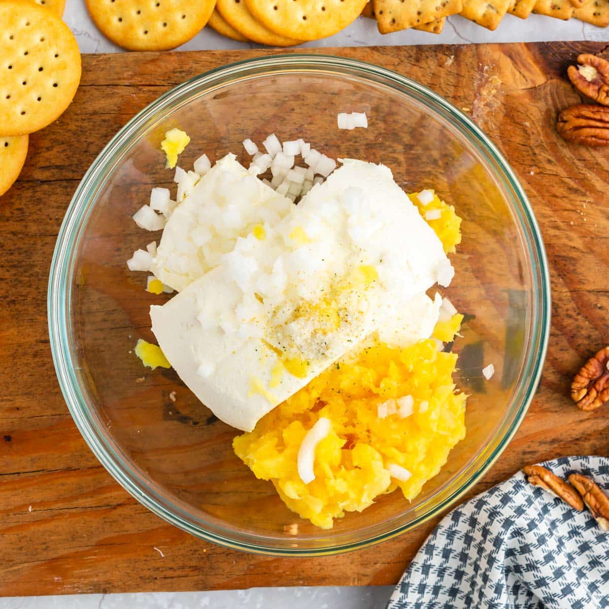 ingredients for a cheese ball in a bowl