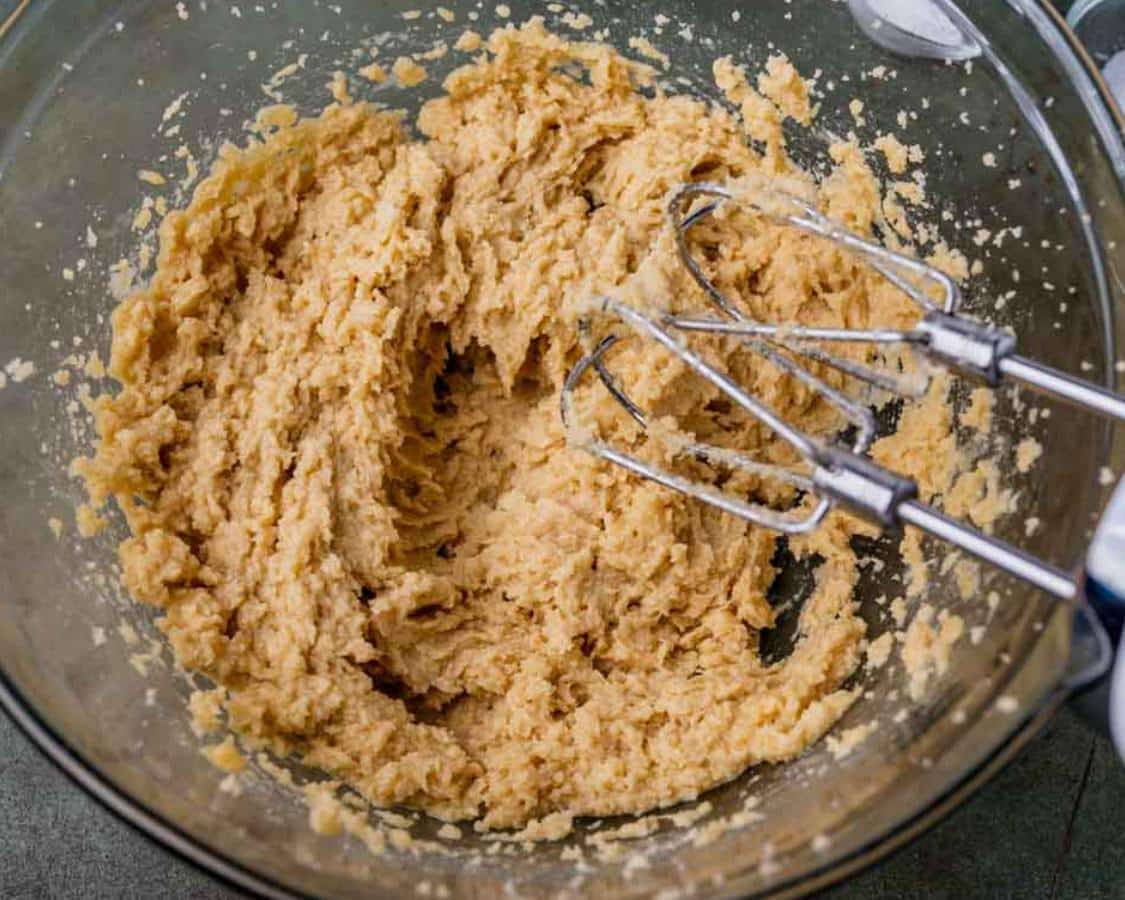 creamed butter, sugar and eggs in a mixing bowl