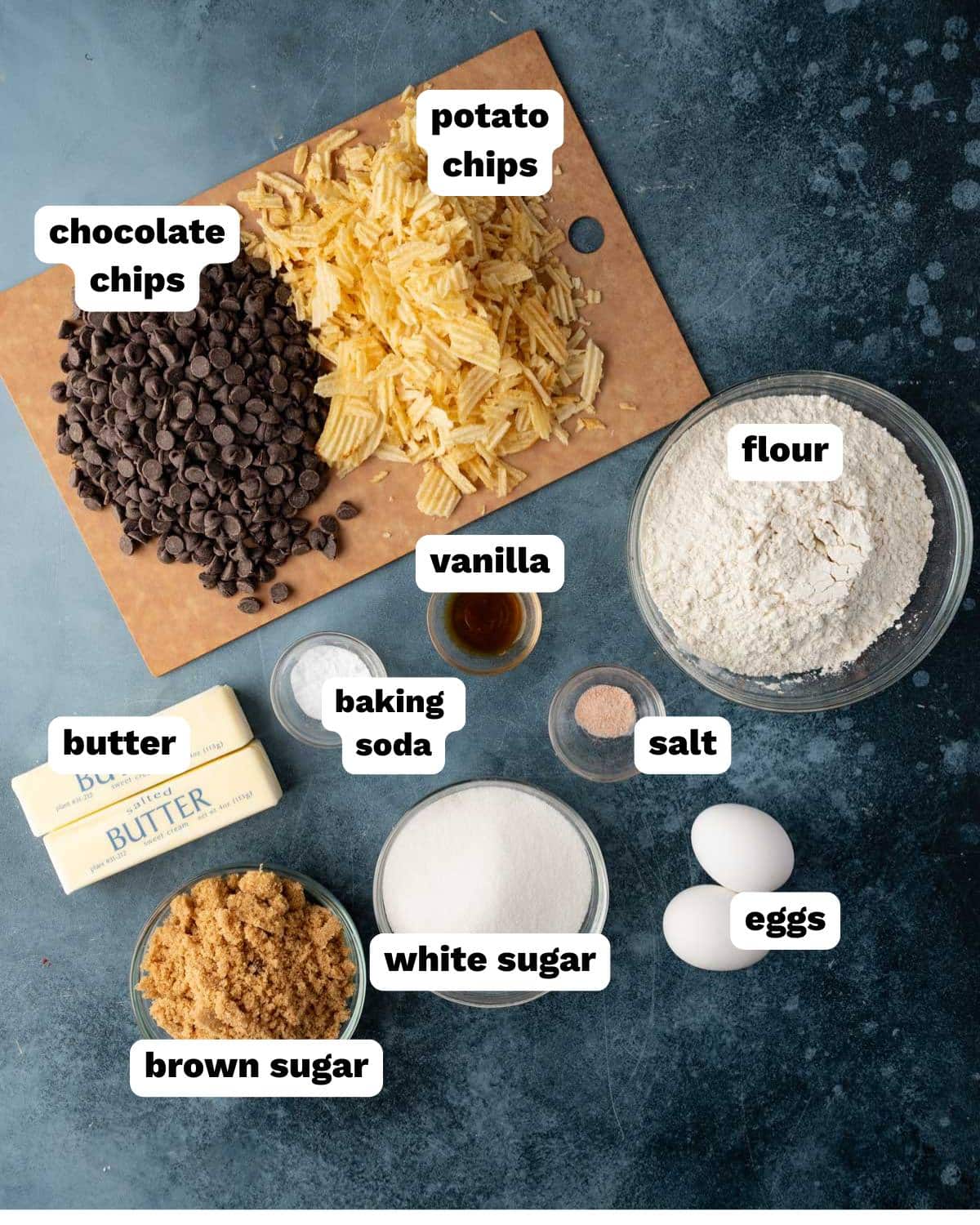 ingredients for potato chip cookies on a table