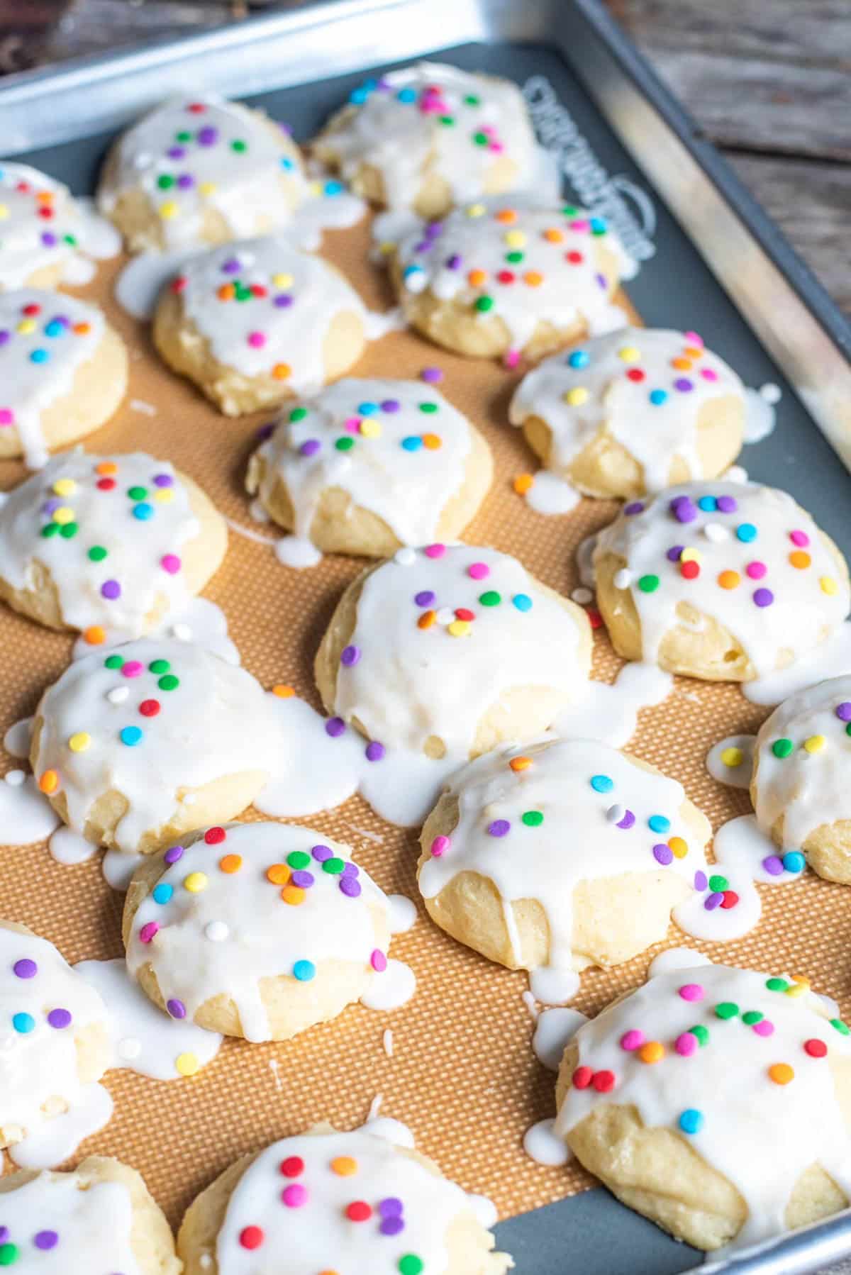 a baking pan of ricotta sugar cookies