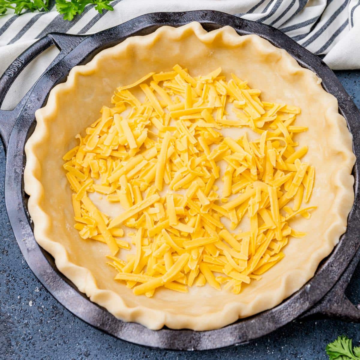 cheese in pie dough in a pan