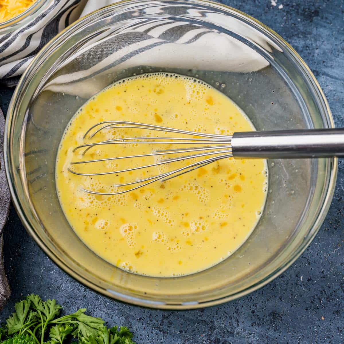 eggs whisked in a bowl