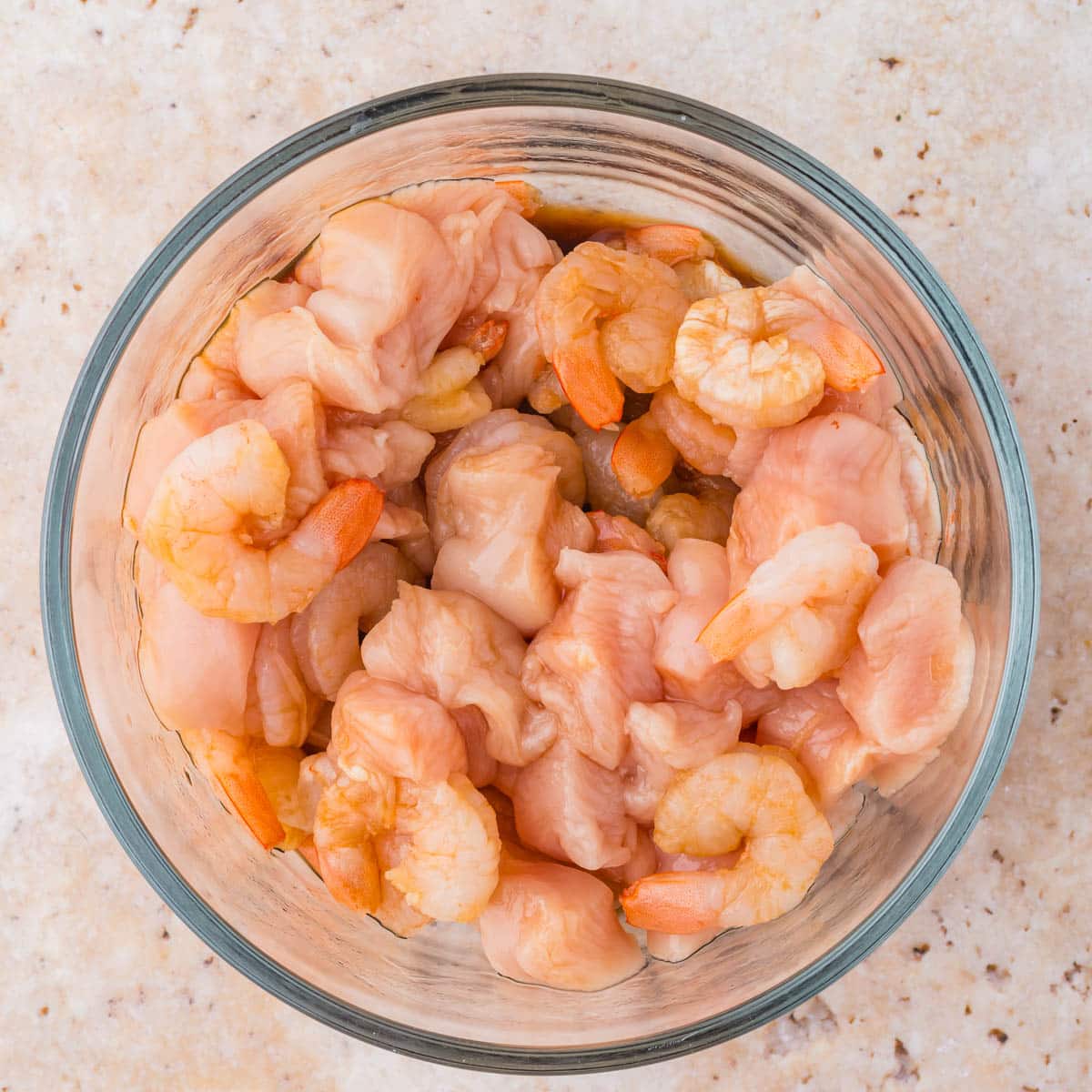 shrimp and chicken in a bowl