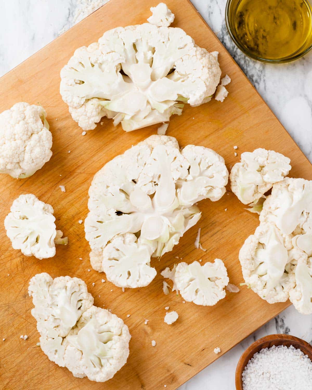 slices of cauliflower on a cutting board