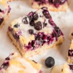 overhead view of blueberry coconut bars with glaze