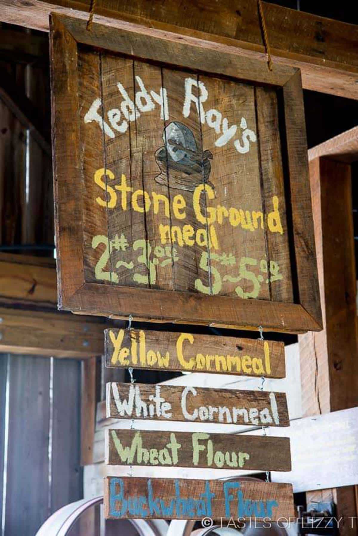 stone ground cornmeal sign