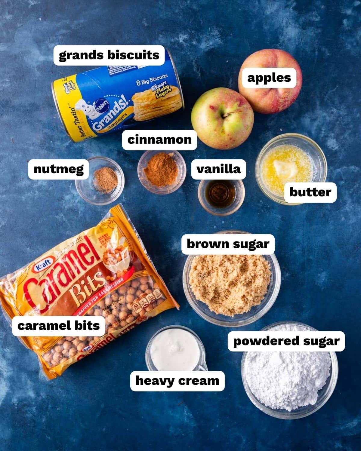 ingredients for caramel apple pull apart bread