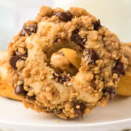 closeup of a chocolate chip donut