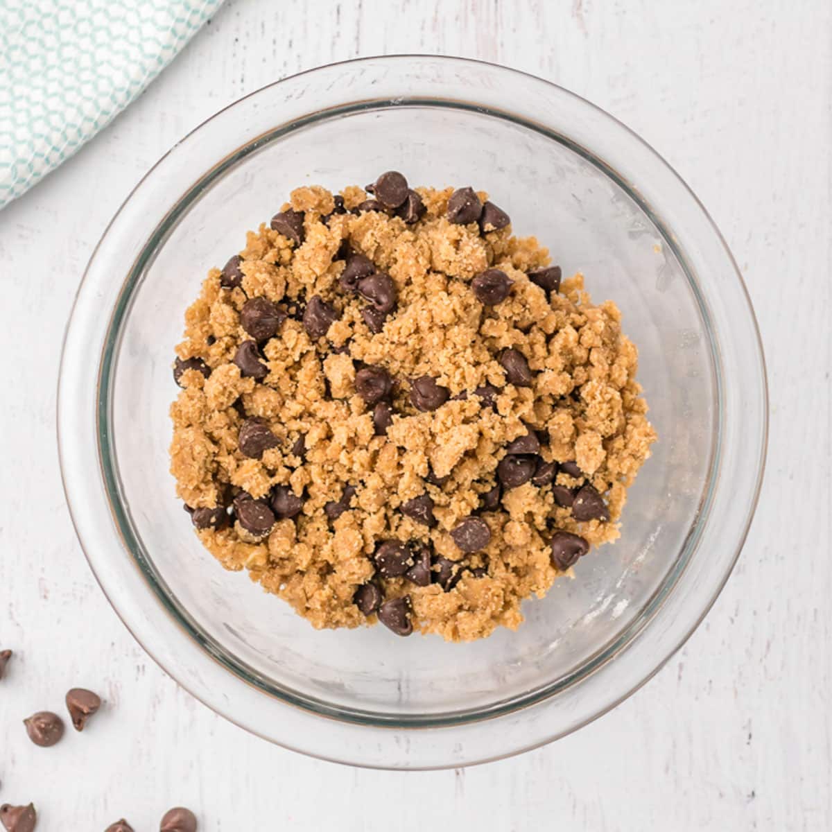 crumb topping with chocolate chips in a bowl