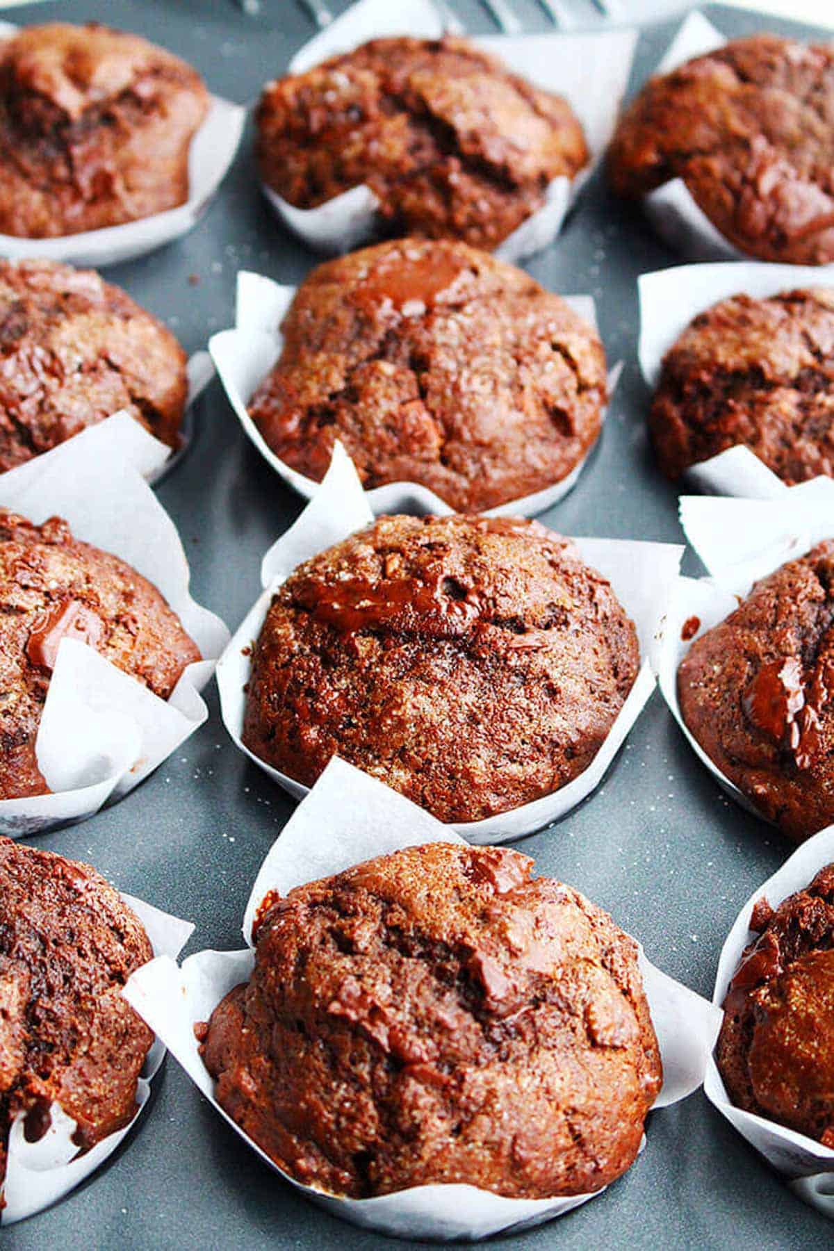 chocolate fudge muffins in a pan