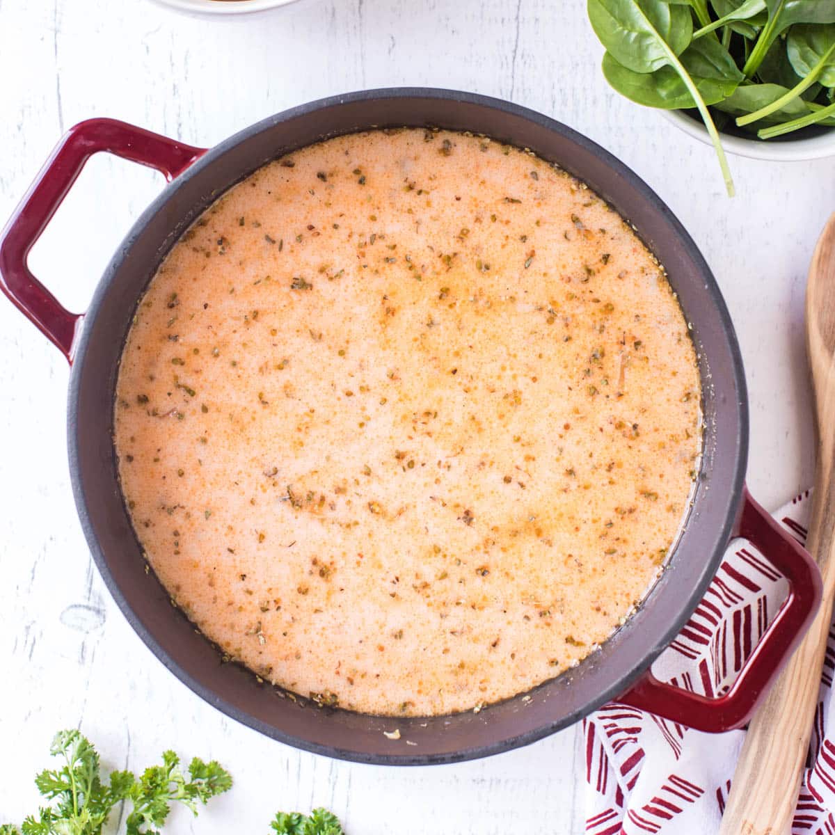 creamy soup in a dutch oven