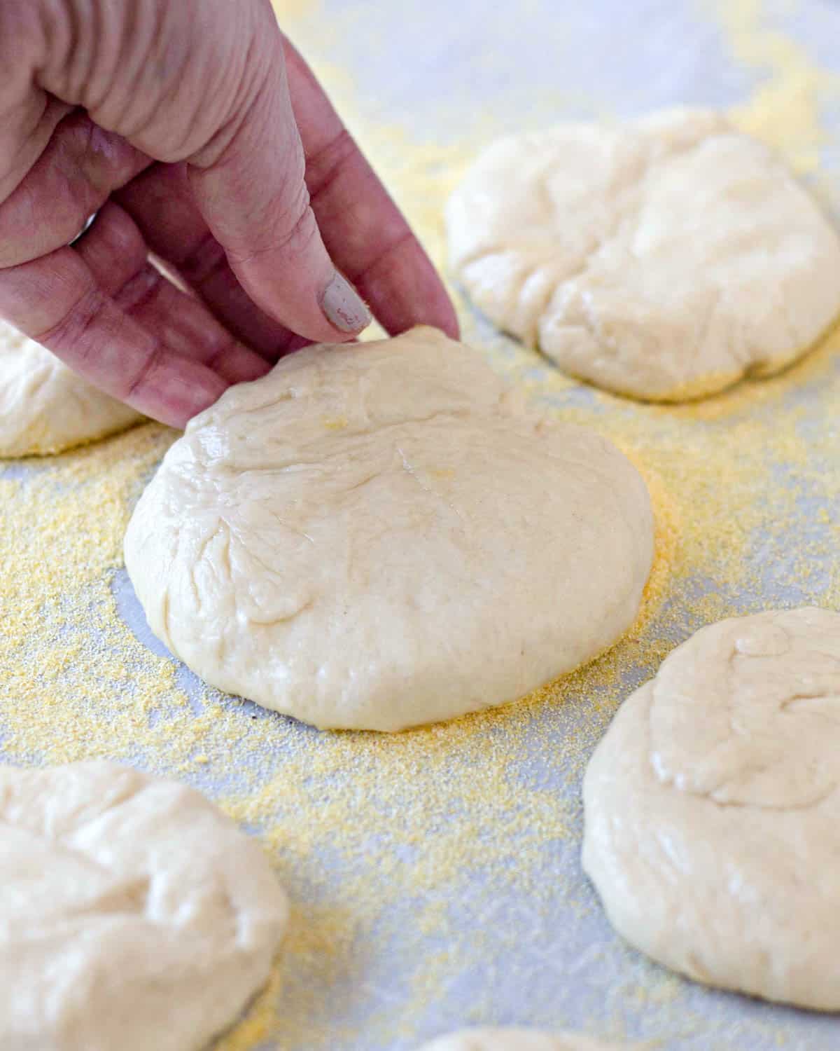 shaping english muffin dough