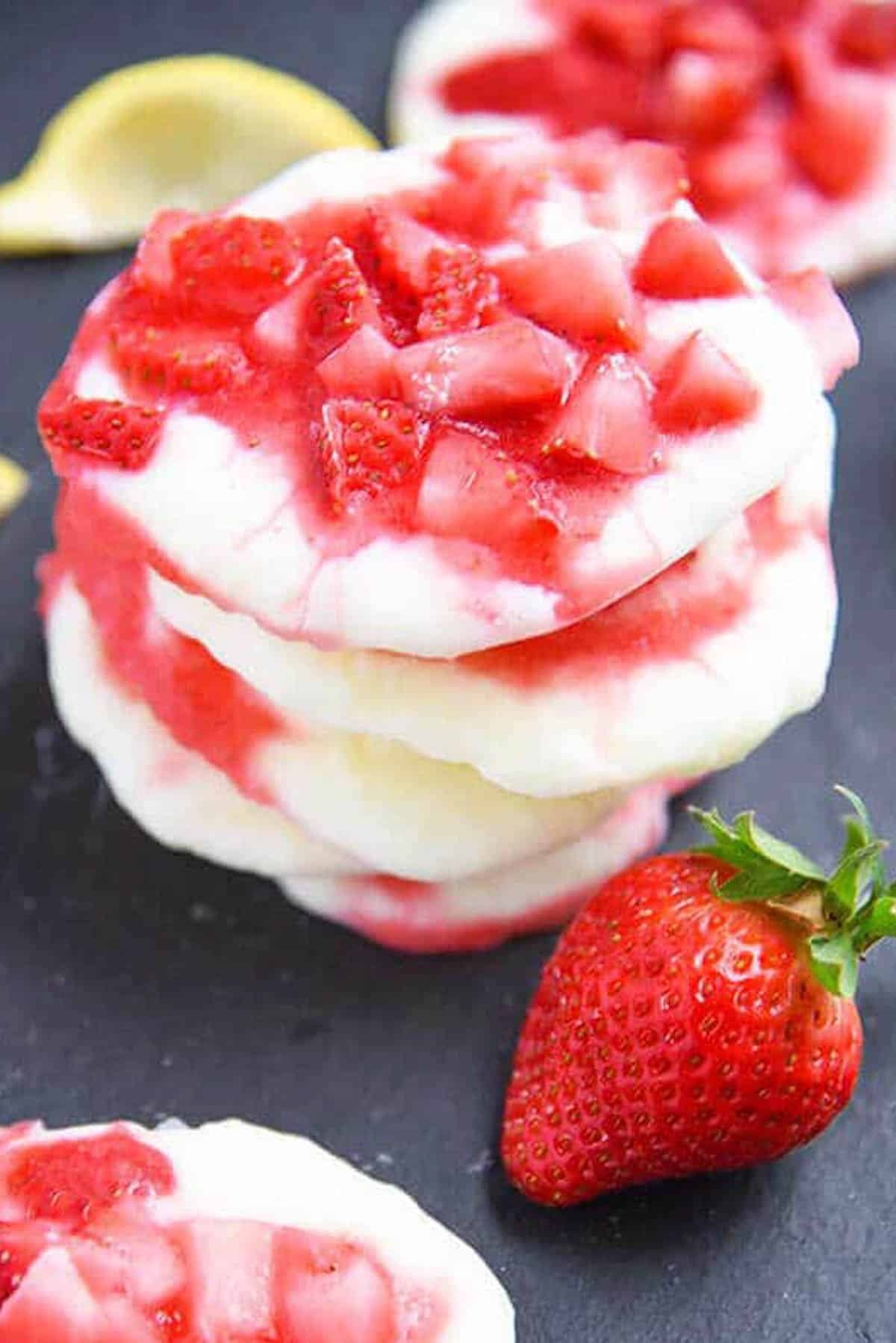 a stack of frozen yogurt cookies on a table