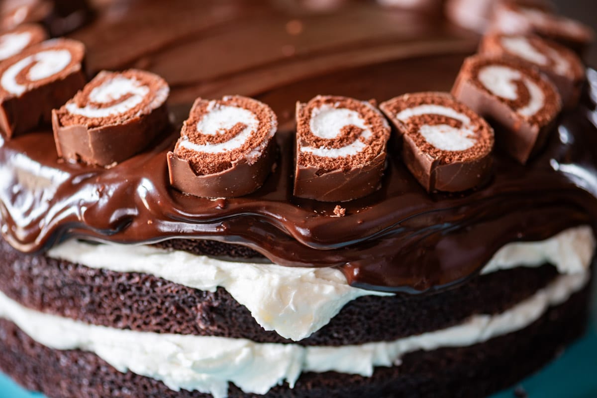 closeup of ho ho cake on a plate