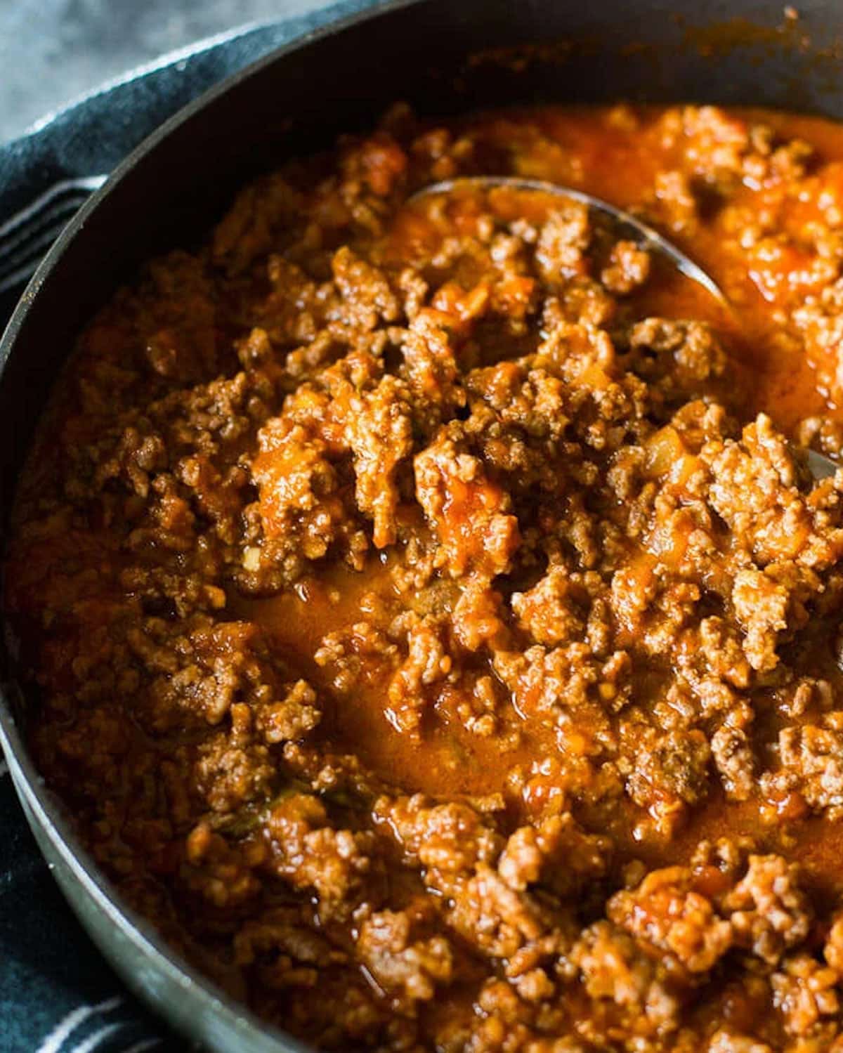 meat spaghetti sauce in a pan