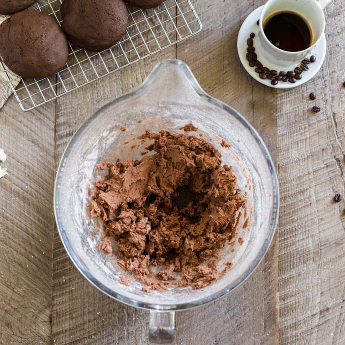 mocha buttercream in a bowl