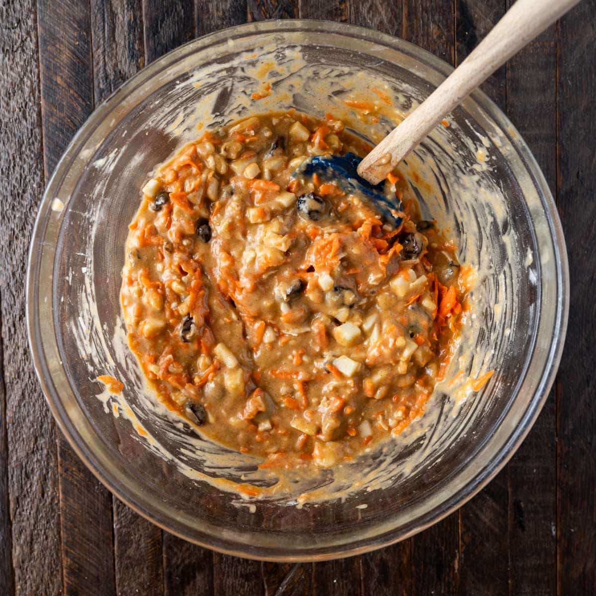 mixed muffin batter in a bowl