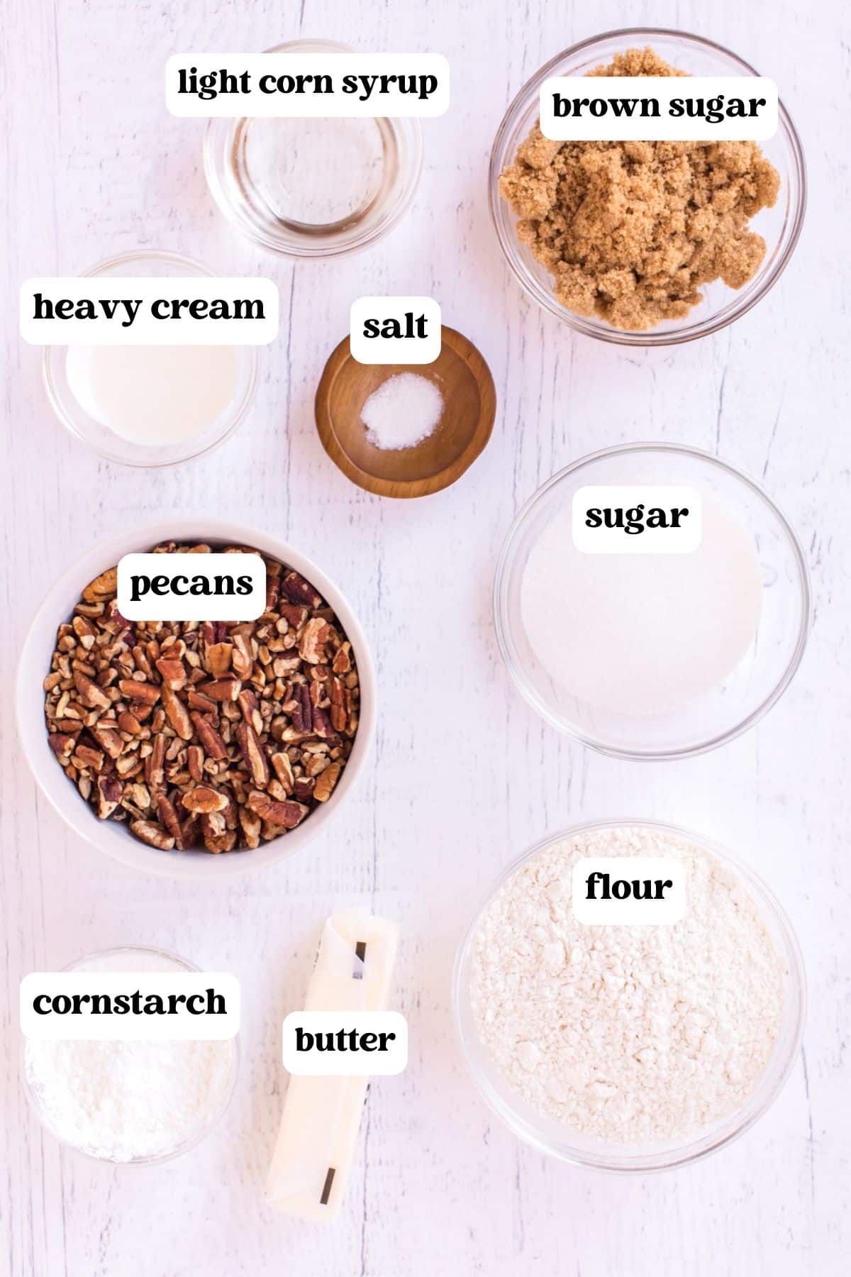 ingredients for pecan bars on a table