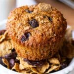 closeup of a healthy raisin bran muffin