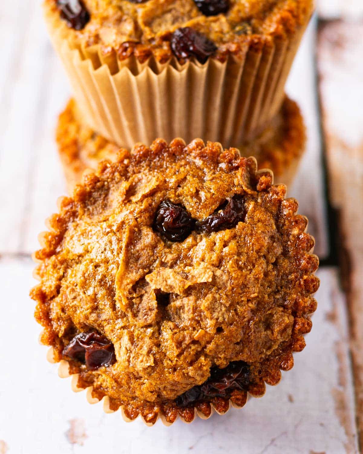 bran muffins with raisins on a table