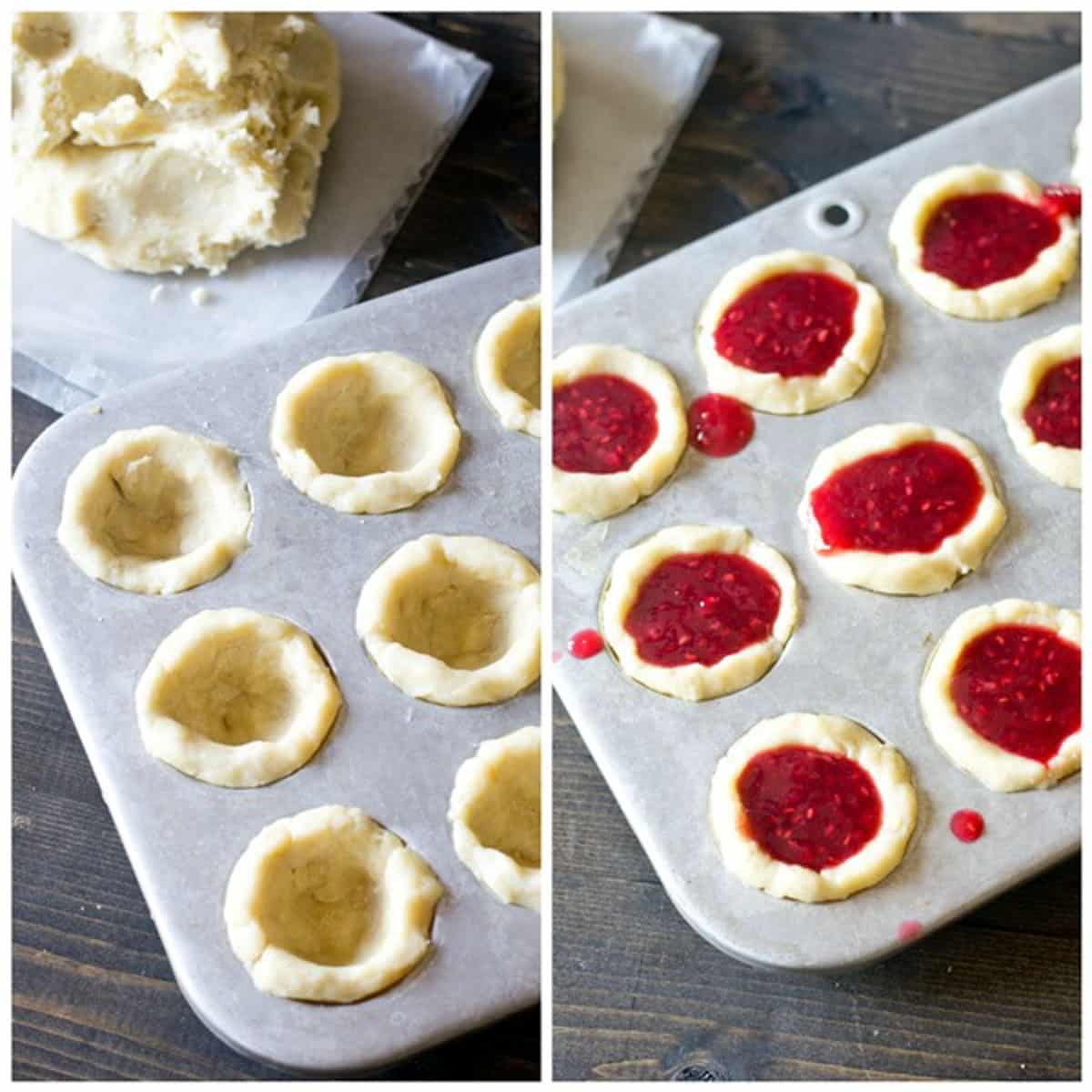 mini pie tarts with raspberry filling, unbaked