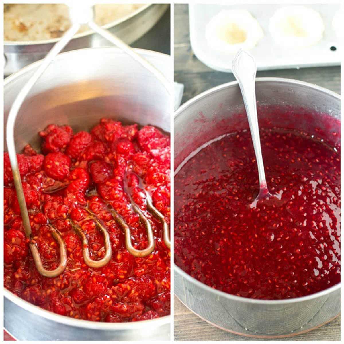 collage of how to make raspberry pie filling