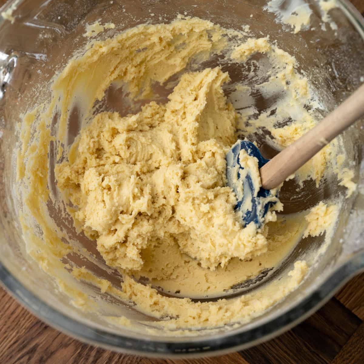 cookie dough in a glass bowl