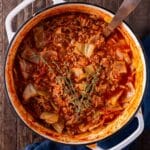 closeup of stuffed pepper soup in a pan