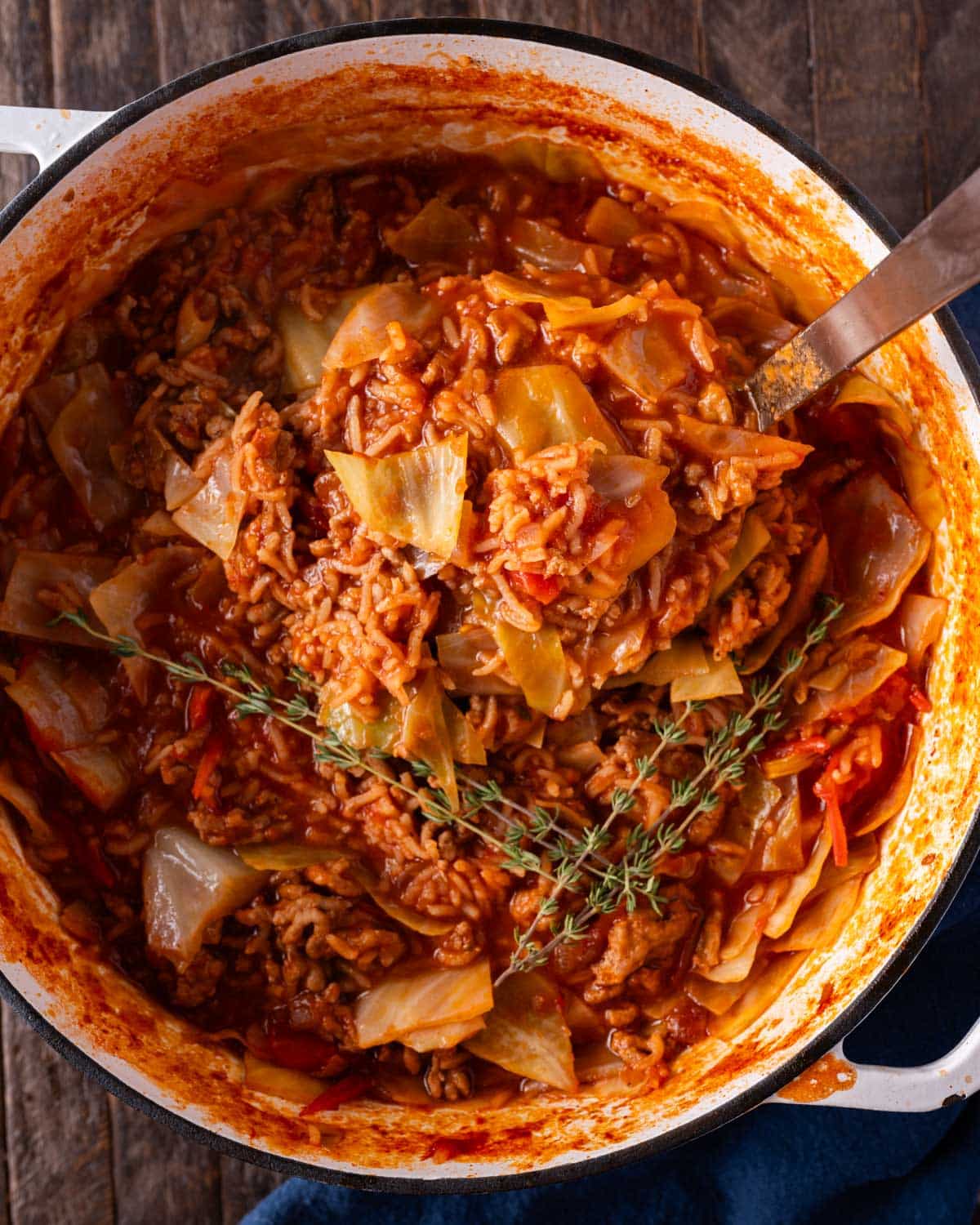 a ladle full of cabbage roll soup