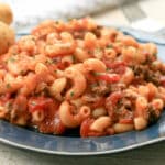 a plate of hamburger goulash with macaroni