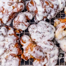 overhead view of apple fritter donuts