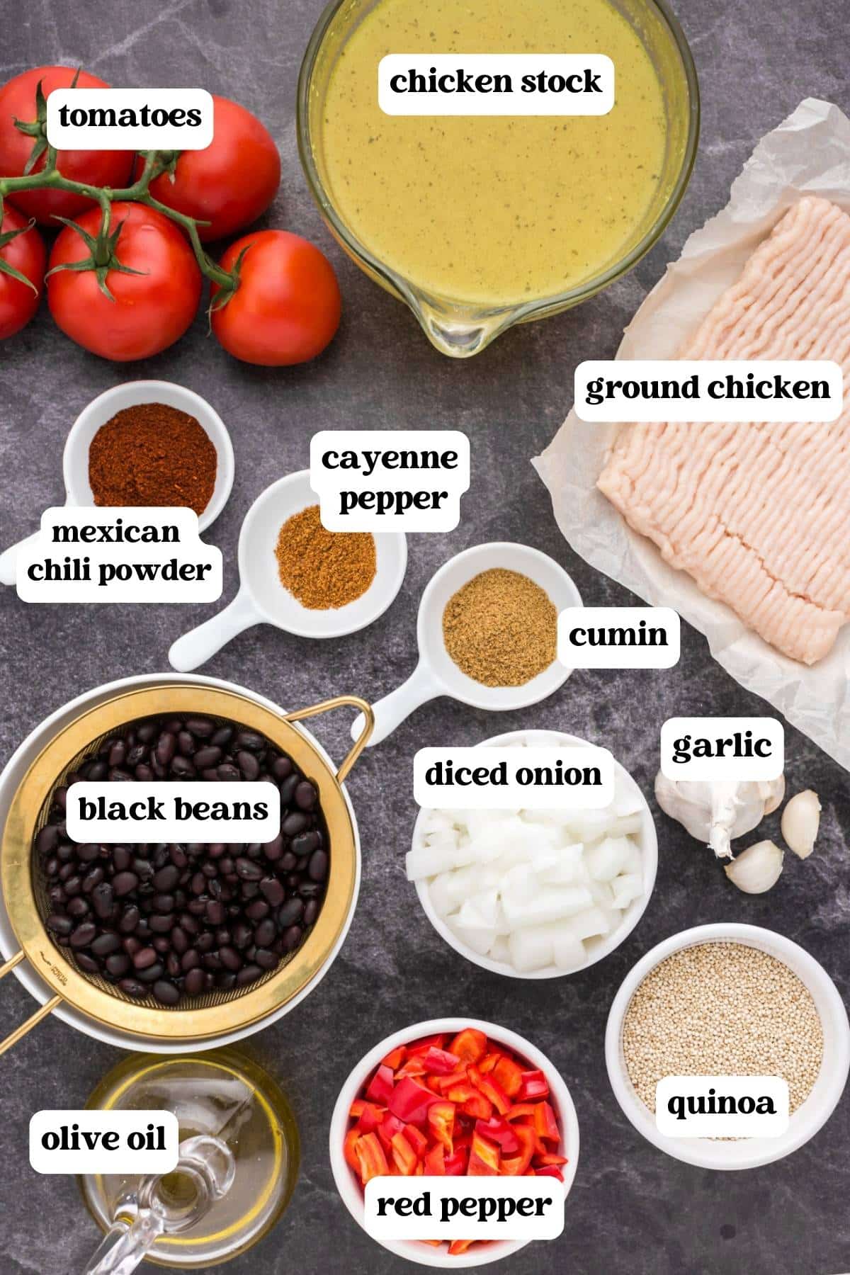 ingredients for black bean chili on a table