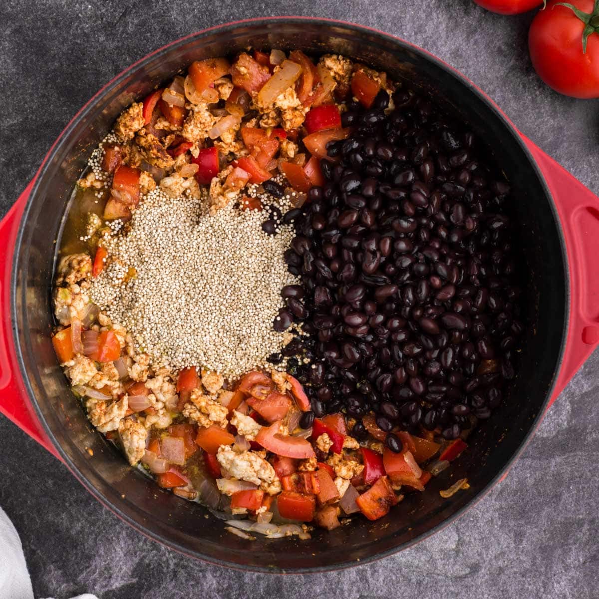 quinoa and black beans in a soup pot