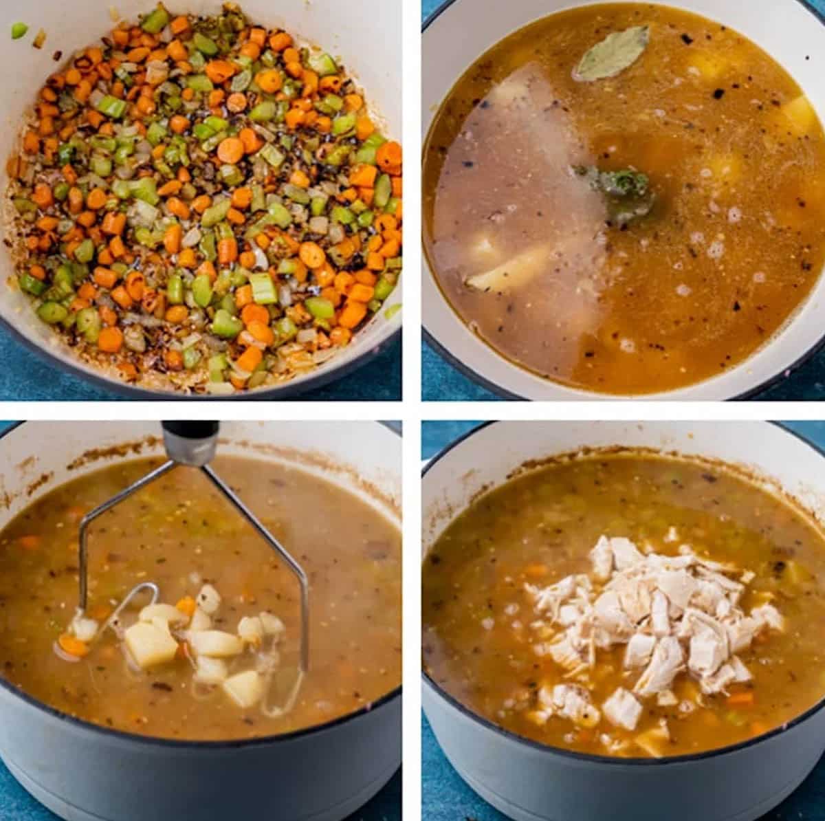 a collage of chicken potato soup