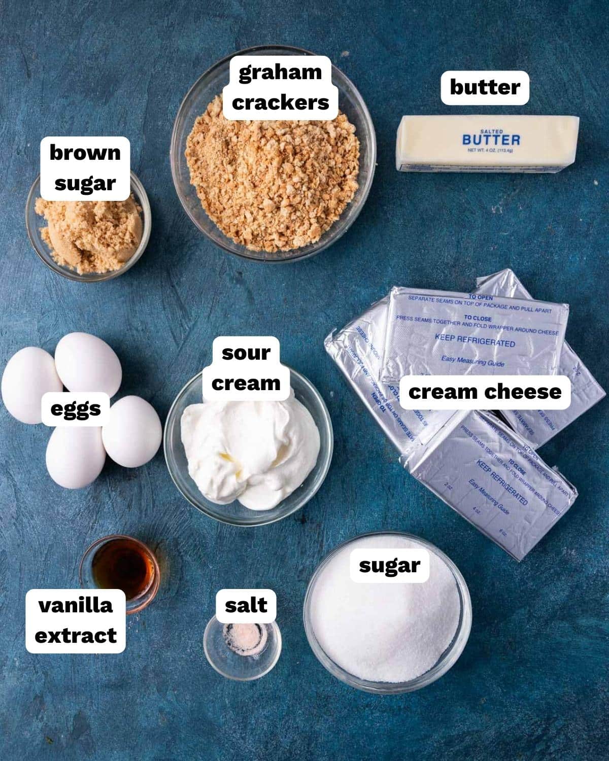 ingredients for an easy cheesecake on a table