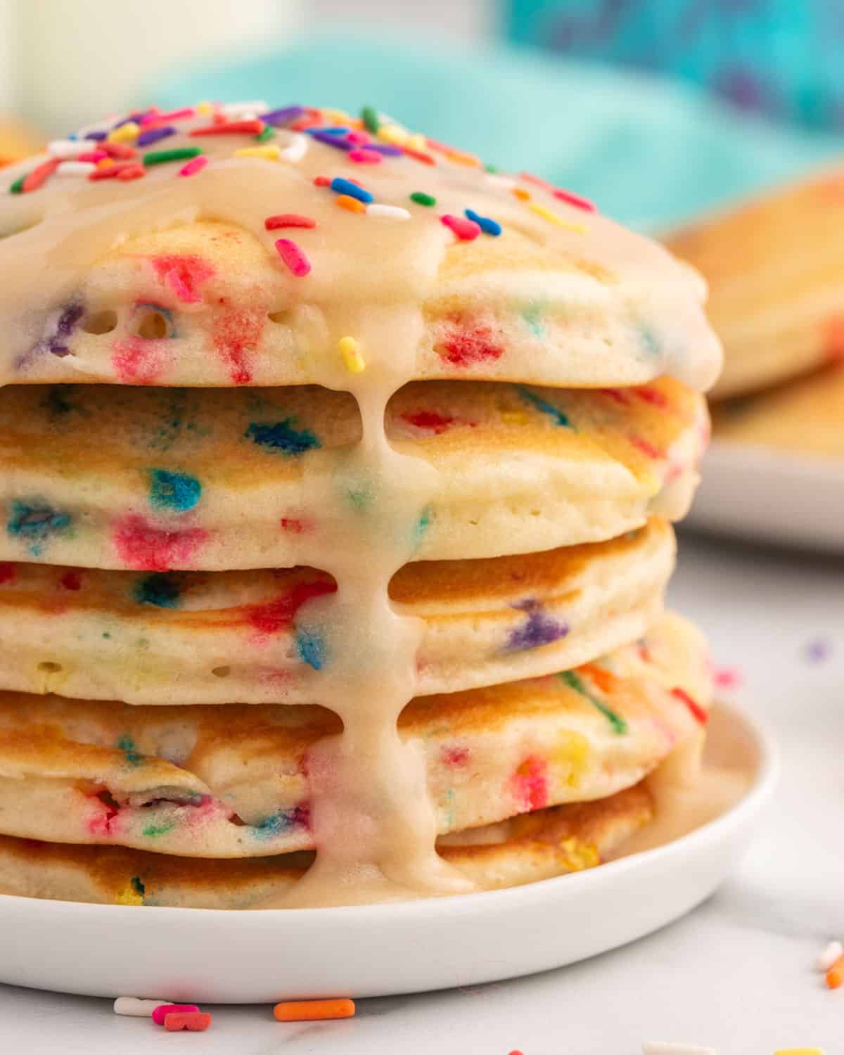 closeup of a stack of funfetti pancakes